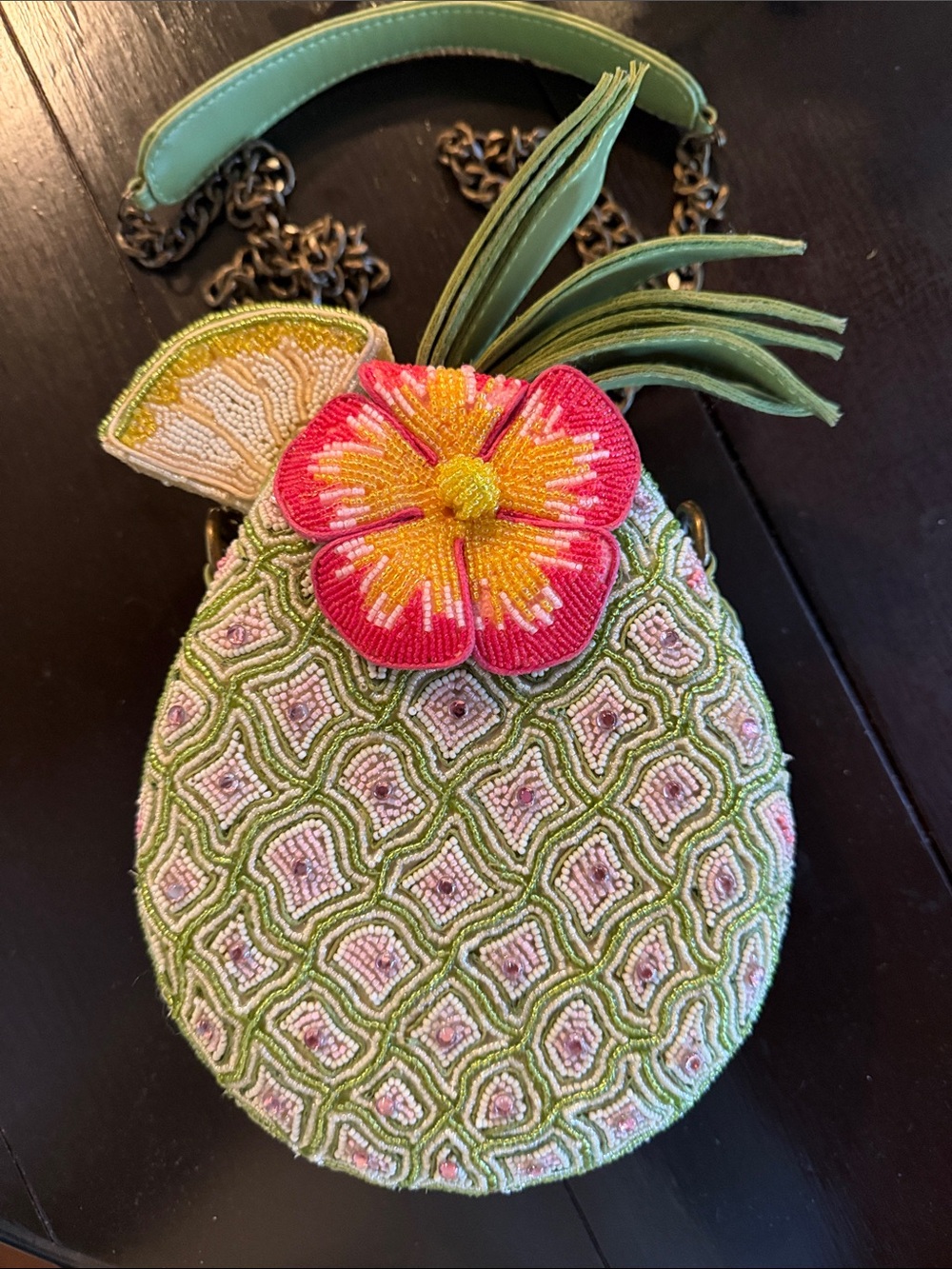 Mary Frances Beaded Pineapple Shoulder Bag in Green, Pink, Yellow